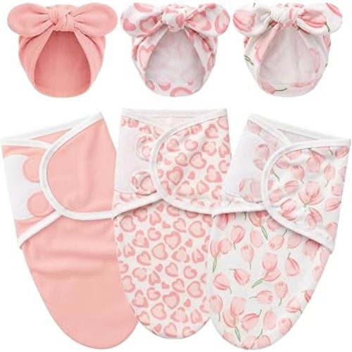 AQOKKA Baby Swaddle Blankets Solid Bow Hats for Newborns
