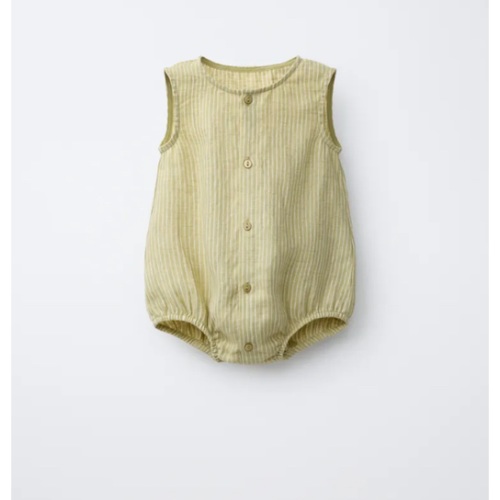 100% STRIPED LINEN ROMPER - Mid-green | ZARA United States