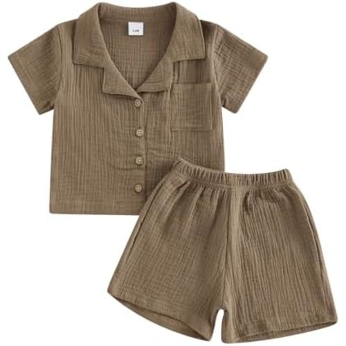 Baby Boys Clothes Set Toddler Infant Boys Button-down Shirt Tops + Cotton Gauze Shorts Summer Outfit 2PCS with Pockets