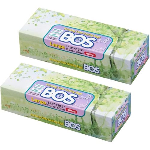 BOS Amazing Odor Sealing Disposable Bags for Diapers, Ostomy Bags, Pet Waste or any Sanitary Product Disposal -Durable and Unscented [Size:L, Color:White] (60 count, Pack of 1)