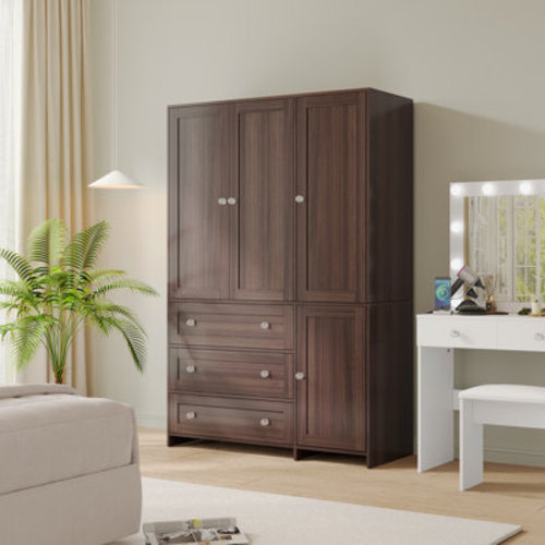 Latitude Run® Wardrobe Closet With 3 Drawers And Mirrior & Reviews | Wayfair