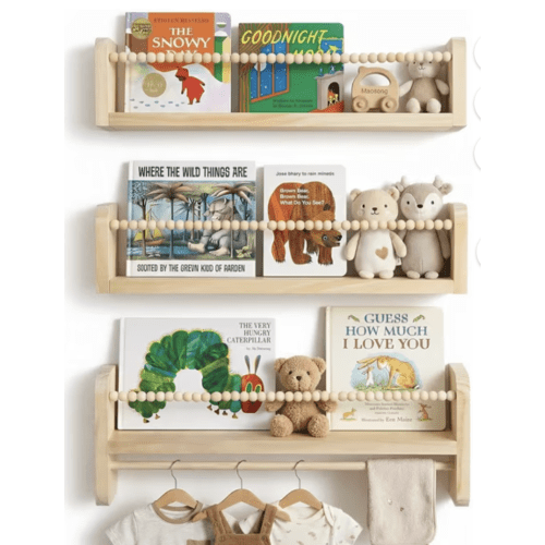 Nursery Book Shelves for Wall Set of 3, Natural Wood Bookshelves Wall Decor, Small Floating Shelf Organizer for Kids Room, Bedroom, Kitchen Spice Rack