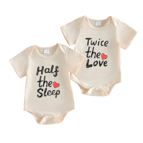 CREAIRY Half The Sleep Twice The Love Newborn Baby Boy Girl Twins Matching Outfits Short Sleeve Romper Summer Bodysuit Shirt