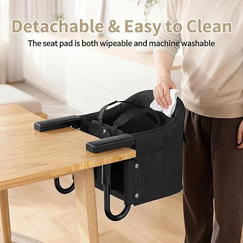 Portable Hook On High Chair for Babies & Toddlers from 6-36 Months,Clip On Baby Seat for Table,Fits Tables 0.8" to 3.5" Thick,Easy Clean Feeding Chair with Carry Bag for Travel,Black