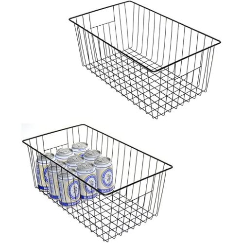 16inch Freezer Wire Storage Organizer Baskets for Upright Freezer 16, 17, 21 cu.ft, with Built-in Handles for Cabinet, Pantry,Black
