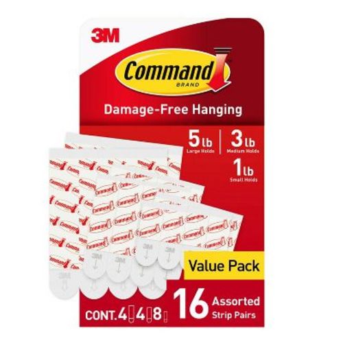 Command Refill Strips White: Adhesive Hooks, Plastic, 16 Pack, Max 5 lb Capacity