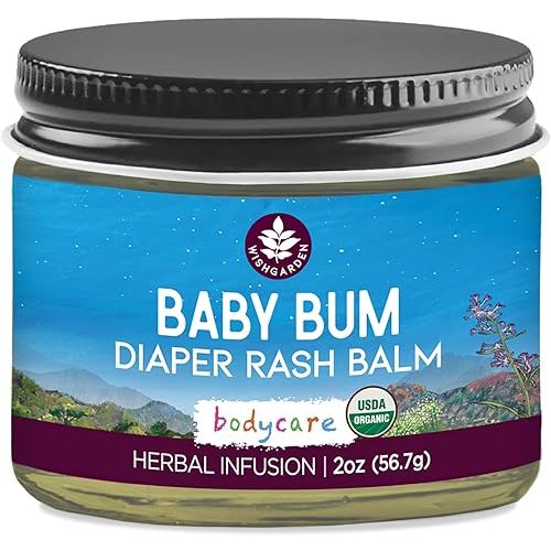 WishGarden Herbs Baby Bum Diaper Rash Balm - USDA Certified Organic Bum Balm w/Calendula & Plantain, Plant-Based Ointment Hydrates & Soothes Baby's Delicate Skin, Cloth Diaper Friendly, 2oz