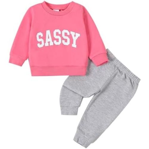 Toddler Baby Girl Clothes 2 Pieces Tracksuit Set Pink Sassy Girls Suit Long Sleeve Pullover Top Sweatpants Set