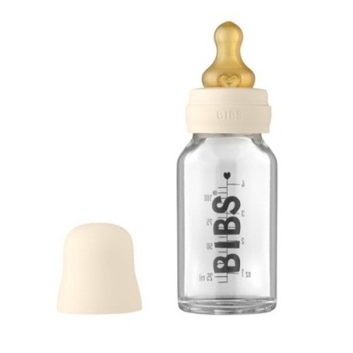 Bibs Baby Glass Bottle with Latex Nipple - 110ml - Ivory