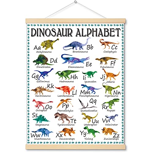 Outus Dinosaur Alphabet Chart Poster Wall Art Hanging Dino Wall Decor | Dinasour Abc Educational Alphabet Learning Chart Hanger Painting Banner for Boys Room Classroom Kindergarten, 15.7"x19.6"