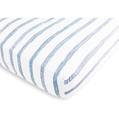 Amazing Baby Cotton Muslin Fitted Crib Sheet, Brushstroke, Denim