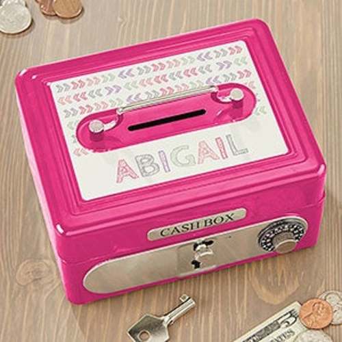 Stencil Name Personalized Cash Box - Hot Pink