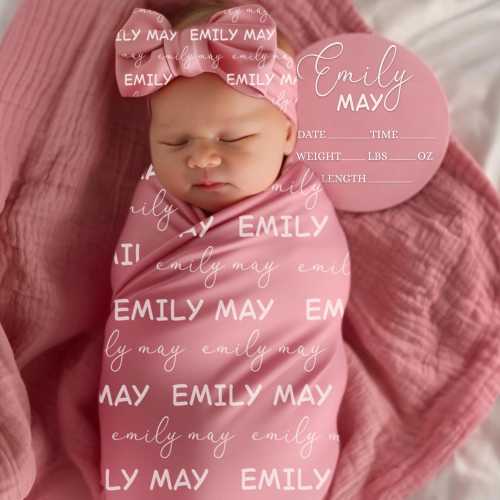 Personalized Baby Swaddle Blanket, Custom Name Swaddle Set For Girl or Boy, Newborn Swaddle, Hospital Coming Home Outfit, Name Announcement