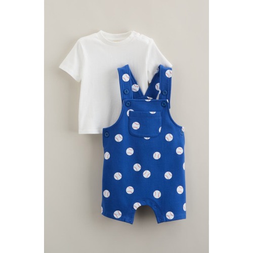 Baseball Print Short Overalls & T-Shirt Set