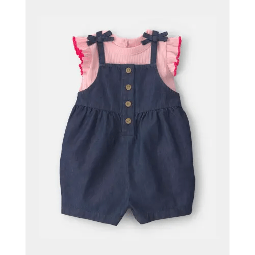 Baby Girl 2-Piece Chambray Romper Set - Pink/Blue | Carter's