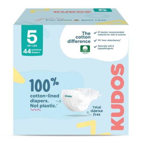 Kudos Chlorine Free Cotton-Lined Disposable Diapers - Size 5 - 44ct: Absorbent Layers, Elastic Stretch Sides