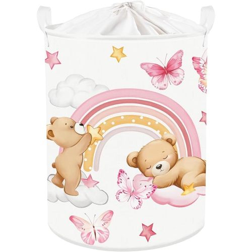 Clastyle Rainbow Baby Laundry Hamper Cloud Kid Storage Basket Women Girl Gift Toy Box Collapsible Clothes Organizer Nursery Bin for Bedroom,Bear,36 * 45 cm