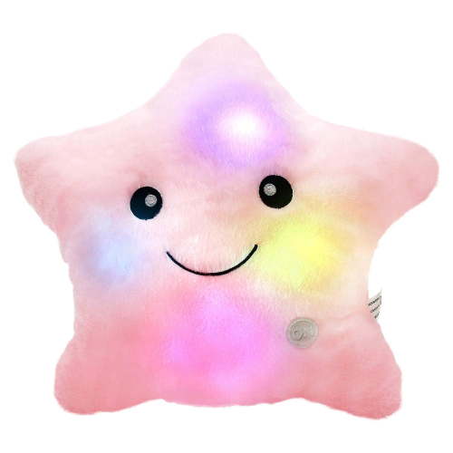 Rirool 14 Inch Pink Glowing Star Plush Pillow, Color Changing LED Stuffed Animal Night Light Cushion, Soft PP Cotton Kids Bedtime Toy Gift for Girls Bedroom Nursery Decor Age 3+