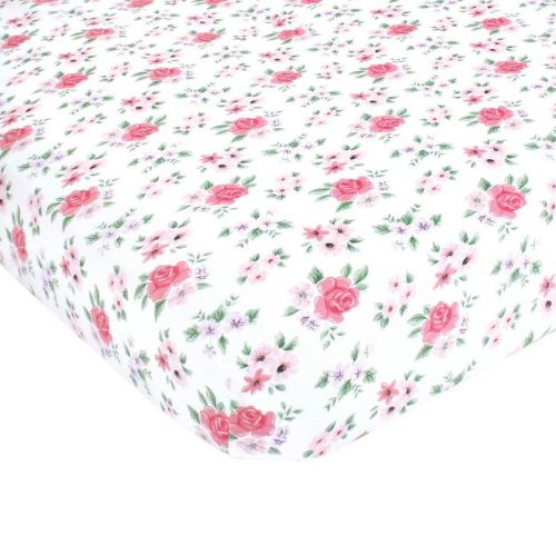 Hudson Baby Infant Girl Cotton Fitted Crib Sheet, Vintage Floral, One Size