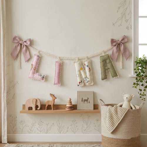 Personalized Baby Name Banner, Nursery Birthday Sign, Quilted Fabric Newborn Letters