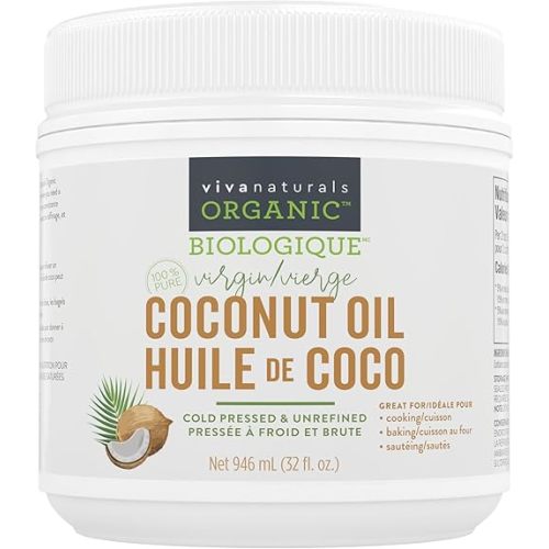 Viva Naturals Organic Coconut Oil, 32 fl oz – Unrefined, Cold-Pressed Extra Virgin Coconut Oil, USDA Organic & Non-GMO, Natural Cooking Oil, Hair Oil & Skin Oil