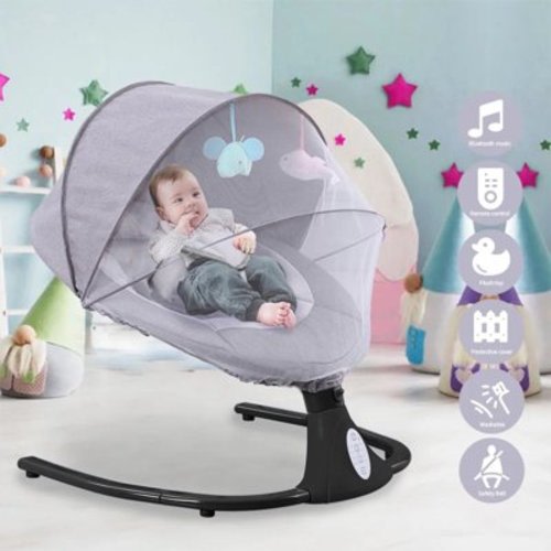 HAOUUCYIN Electric Baby Swing, bluetooth Music Infant Bouncer with 12 Lullabies for Boys Girls, Black&Gray