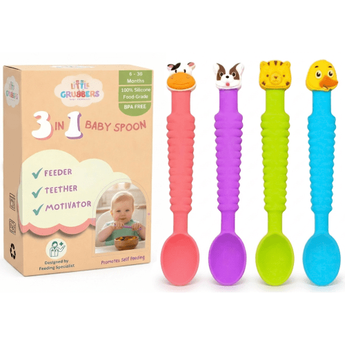 Little Grubbers, 3-in-1 Silicone Baby Spoon, Self-Feeding, 6+ Months