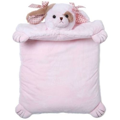 Bearington Baby Wiggles The Puppy Pink Tummy Time Mat, 30x23in Baby Playmat, Soft Plush Animal Blanket, Puppy Dog Baby Decor