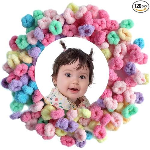 Baby Hair Ties, Bloom Toddler Hair Ties No Damage, 120pcs,Age 0-8,Ponytail Holder for Little Girls Hair Accessories, Elastic Thin Soft Hair Bands No Crease, Mini Hair Scrunchies