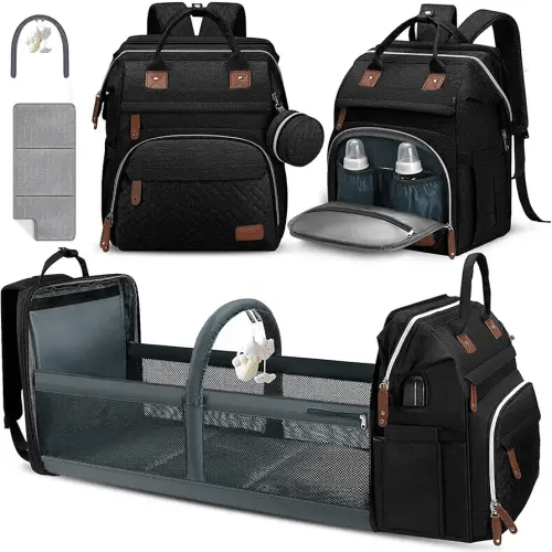 DERJUNSTAR Diaper Bag Backpack – Large Capacity Baby Diaper Bag with Changing Pad, Waterproof Travel Backpack for Boys & Girls, Multi-Function Baby Bag with USB Charging Port, Black