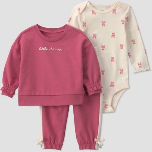 Carter's Just One You® Baby Girls' 3pc Little Dancer Sweatshirt with Long Sleeve Bodysuit and Jogger Pants Set - Pink 3M