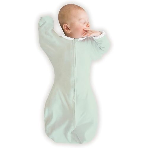 SwaddleDesigns Organic Transitional Swaddle Sack, Arms Up Swaddle with Half-Length Sleeves & Mitten Cuffs, Medium, 3-6 Months, 14-21 lbs, Soft Jadeite