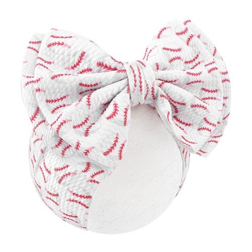 ONENINEDREAM Baseball Baby Bows Headbands Game Day Hair Bow High Stretchy Soft Nylon Headbands Handmade Hairbands with Bows Hair Accessories for Infant White Red