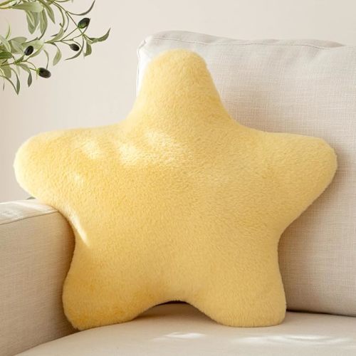 Star Pillow, Decorative Throw Pillow with Plush for Couch, Cute Decor Pillows for Bed, Aesthetic Star Shaped Pillow Fun Cushion for Sofa Living Room (Goose Yellow, 14.9 Inches)