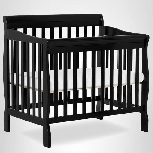 Dream On Me Aden 4-in-1 Convertible Mini Baby Crib, GREENGUARD Gold & BSA Certified, Sustainable Pinewood, Non-Toxic Finish, 3 Mattress Heights, Converts to Mini Day & Twin-Size Bed - Black
