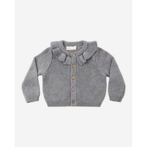 Ruffle Collar Cardigan Heathered Slate – Quincy Mae