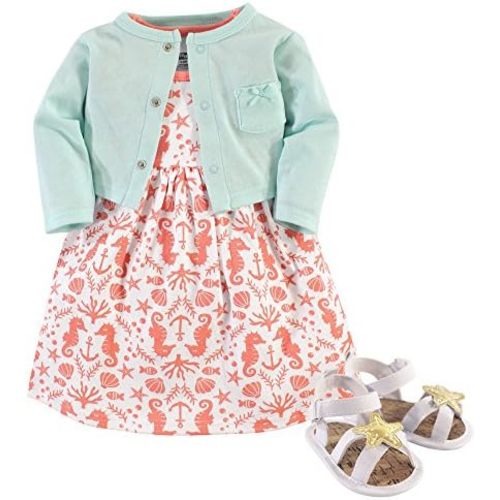 Hudson Baby baby-girls Cotton Dress, Cardigan and Shoe Set