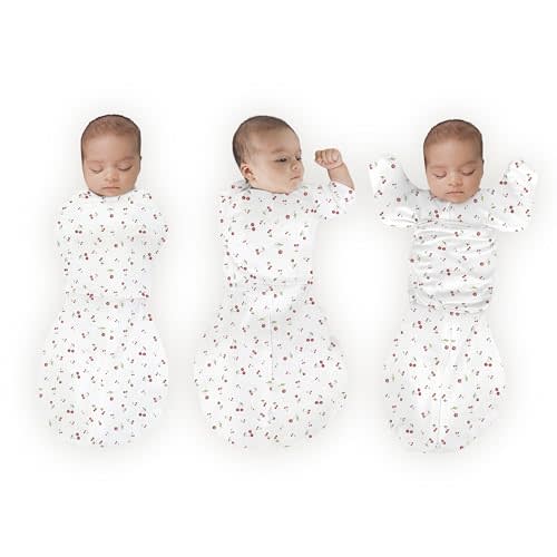 SwaddleDesigns Organic 6-Way Omni Swaddle Sack Arms Up Swaddle for Newborn, More Options to Calm Startle Reflex, Improves Sleep, Small, 0-3 Month, 6-14 lbs, Watercolor Little Cherries