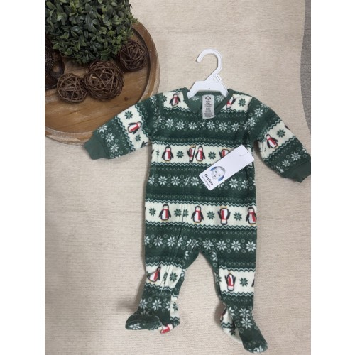 Gerber Baby Fleece Footed One Piece Pajamas Green Penguin Holiday 0-3 Months