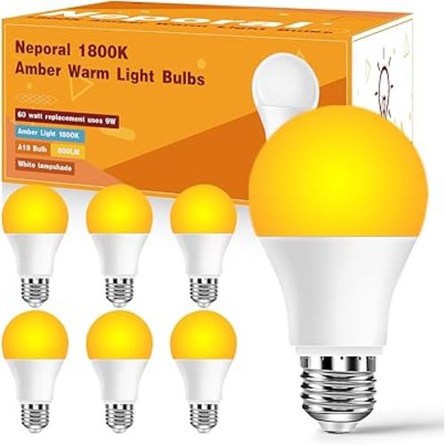 Neporal Amber Light Bulbs 9W, Soft Warm Sleep Light Bulbs 60W Equivalent, Blue Light Blocking Amber Night Light Bulbs 1800K, Bedtime Light Bulb for Healthy Sleep, 6 Pack