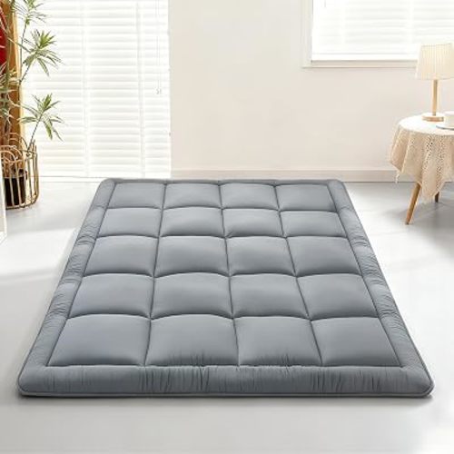 Japanese Floor Mattress Futon, Thick 5-Layer Roll Up Foldable Mattress, Comfortable Foam Tatami Mat Sleeping Pad (Gray, Twin)