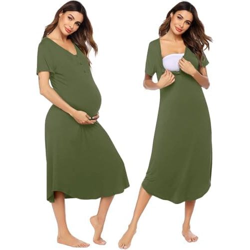 Ekouaer Womens Maternity Nightgown for Hospital Pregnancy Long Nightgowns Nursing Night Gown for Breastfeeding