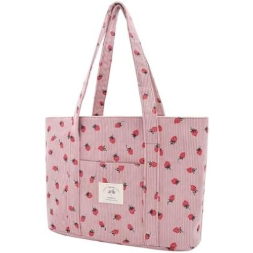 Stylish Corduroy Tote Bag for Women Large Zippered Shoulder Bag with Pockets Multipurpose Travel, Gym, Work & Beach Tote