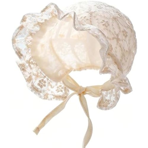 Baby Girls Boys Bonnet Newborn Infant Soft Double Layer Sun Hat Toddlers Lace Court Cap with Chin Strap