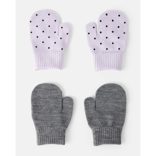 Toddler Girl 2-Pack Cat Polka Dot Winter Mittens - Purple/Grey | Carter's