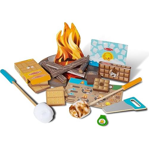 Melissa & Doug Let's Explore Campfire S’mores Set with Toy food & Kids Play Kitchen Accessories, Preschool Learning Toys for Girls & Boys 3+