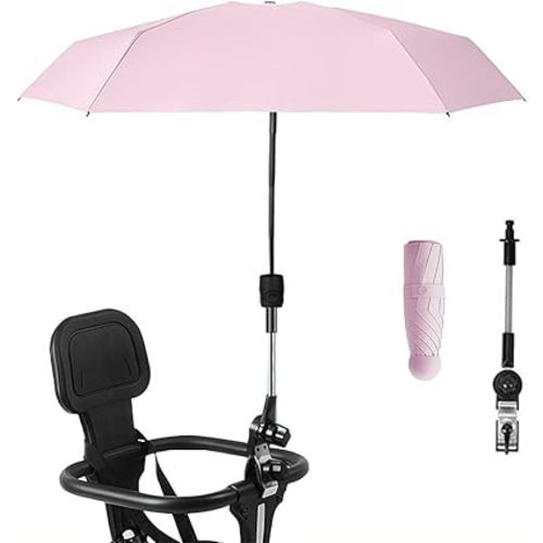 Stroller Sunshade Clip-on Adjustable Universal, Adjustable Steering Angle, Reinforced Umbrella Frame, Compact and Lightweight, Suitable for All Kinds of Strollers(Pink)