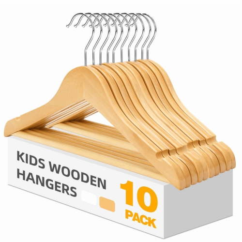 BagDream Kids Wooden Hangers 10 Pack Natural 12.75 Inch Child Clothes Closet Organizer