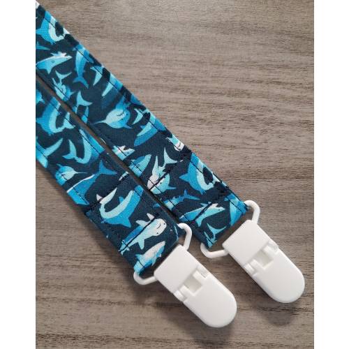 Pacifier Clip, Paci Clip, Binky Clip, Soother Clip, Sharks, Blue, Baby Shower Gift, Baby Accessory