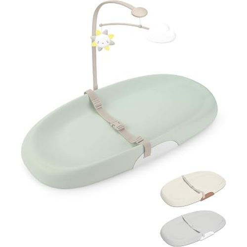 Skip Hop Baby Changing Pad Nursery Style Wipe-Clean Contoured with Cushioned Foam, Non-Skid Base, Built-in Safety Belt & Tuck-Away Toy Bar Fits Standard Changing Tables, Sage